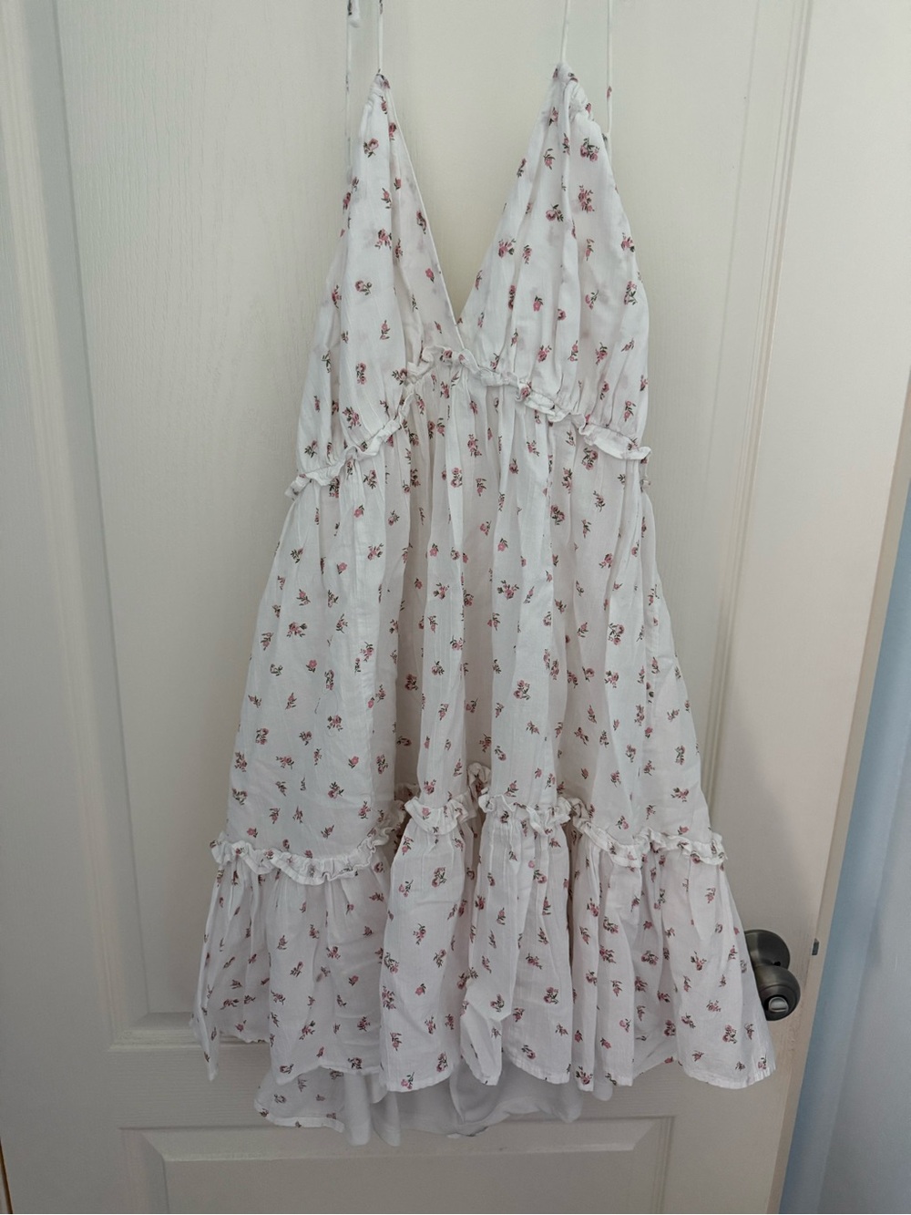 H&M White Mini Dress with Pink Floral Print